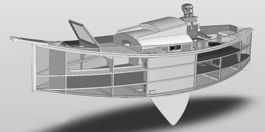 Construction cutaway diagram of Autumn Leaves wooden canoe yawl