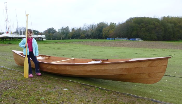 A newly-built Canadian canoe ready for launch