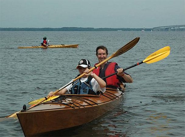 Double wooden kayak built from a kit from fyne boat kits