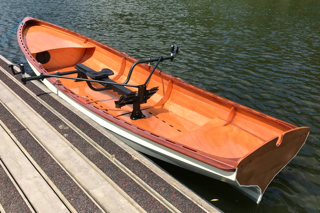 The Chester Yawl set up for sliding-seat rowing