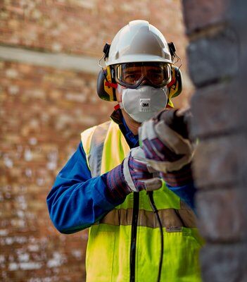 The 3M 8835+ respirator is designed to fit well with safety glasses and ear defenders