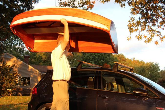 The Eastport Ultralight Dinghy is light enough to easily lift onto a car roof rack single-handedly