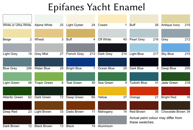 Colour swatches for Epifanes Yacht Enamel
