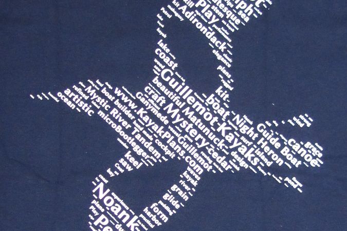 Guillemot Kayaks t-shirt word cloud detail
