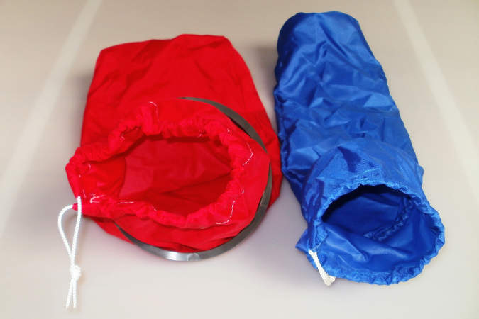 Drawstring bags that fit inside the rim of boat inspection hatches