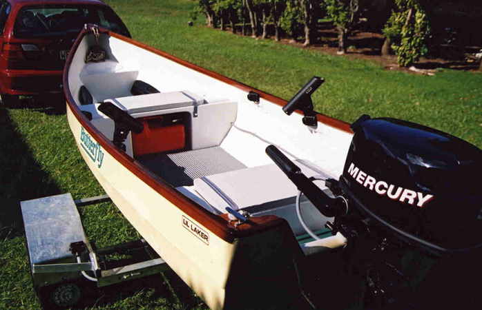 Little Laker motor canoe home built from plans