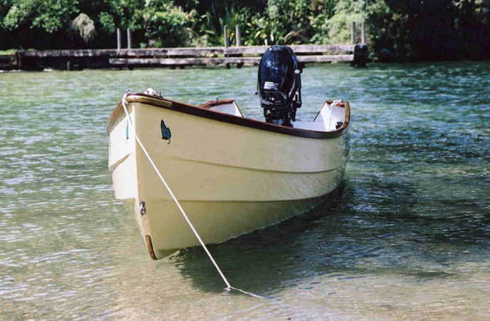 Wooden motor canoe or boat built from Nichols plans from Fyne Boat Kits