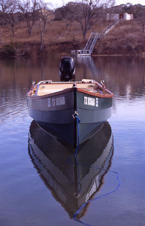 Wooden fishing boat built from Nichols plans