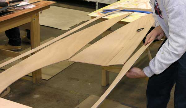 Wiring together the hull of the Matunuck surf kayak