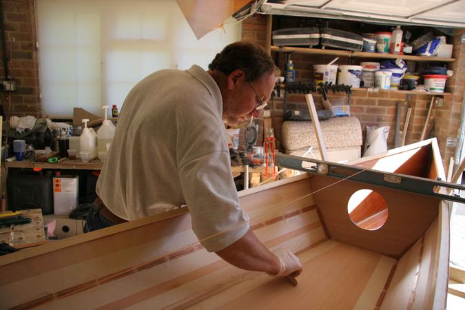 Building a CLC wooden kayak filleting the joints with epoxy