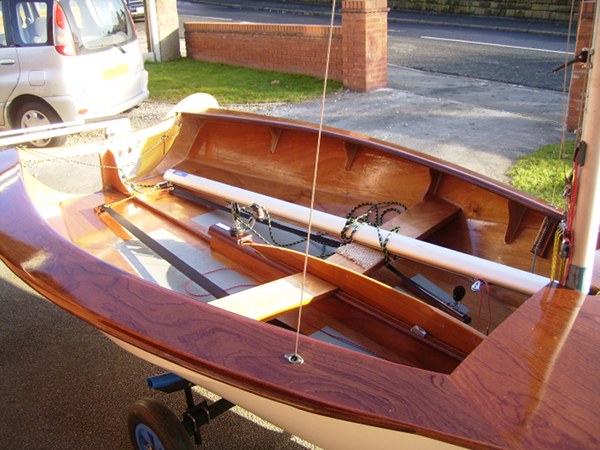 Wooden deck of a National 12 racing dinghy
