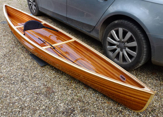 The Nymph solo canoe, built from lightweight cedar strips