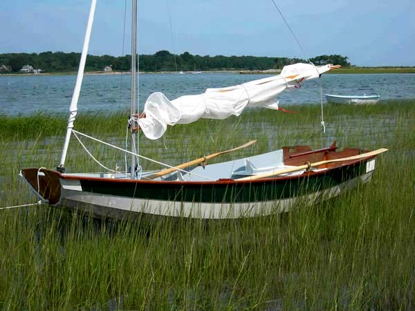 Family home made sailing boat in a marsh