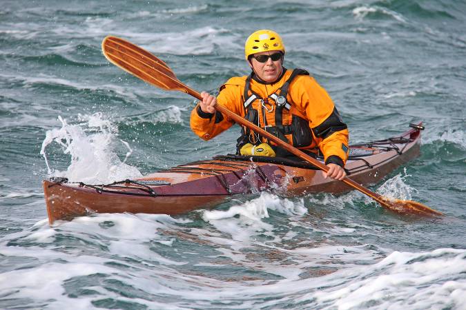 The Petrel Play wooden sea kayak