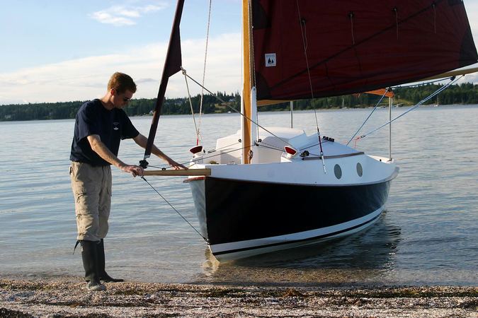 Shallow draft of sailing cruiser Pocketship makes it easy to launch
