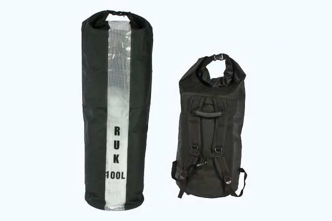 100 litre Ruk dry bag with rucksack carry straps