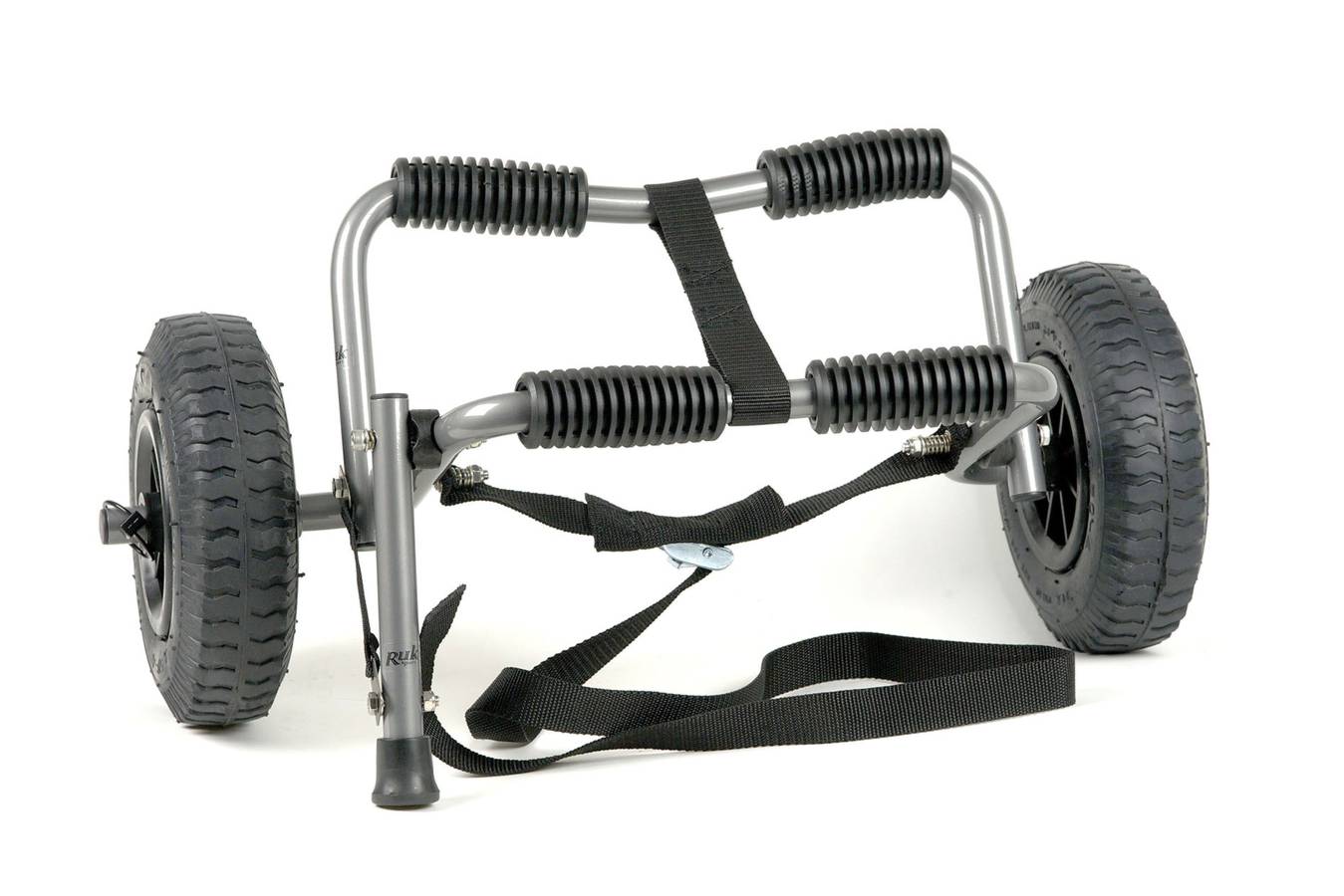 Compact folding trolley for a kayak or canoe, with puncture-proof tyres