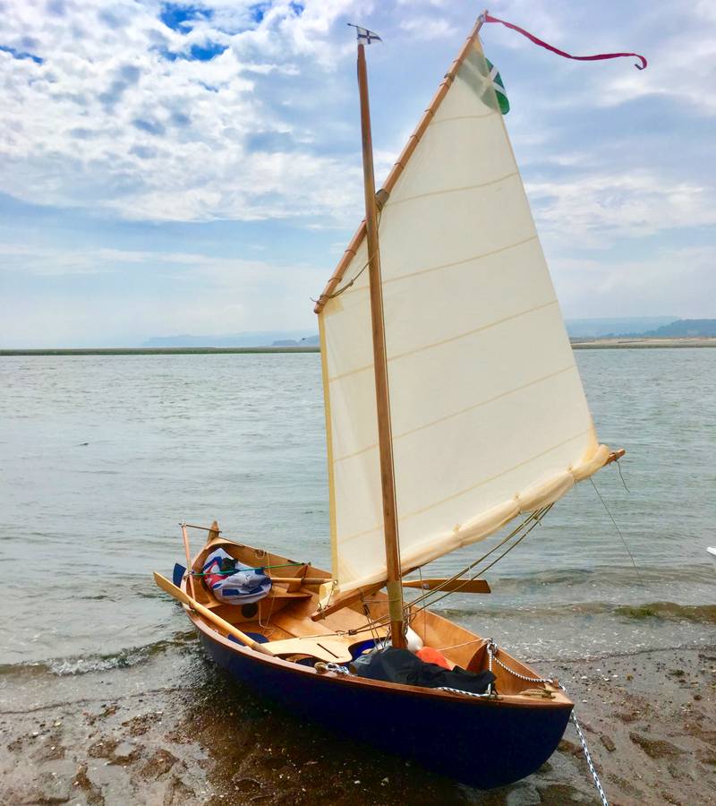 A lug-rigged Skerry, a home-built wooden sailing boat
