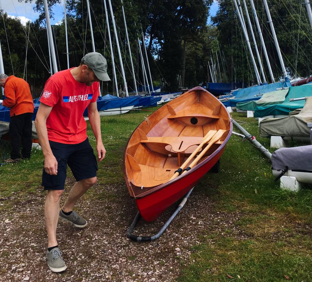 The Skerry is a 15ft wooden rowing and sailing boat, built from a kit