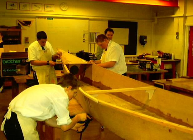 School building a wooden canoe from Fyne Boat Kits