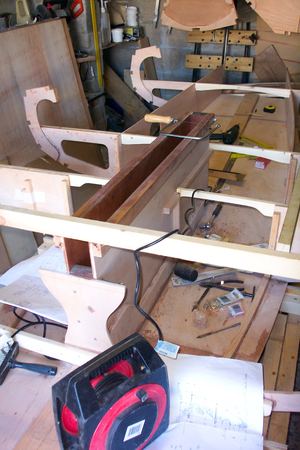 Building a Navigator from a Fyne Boat Kit - bulkheads are attached to the frame
