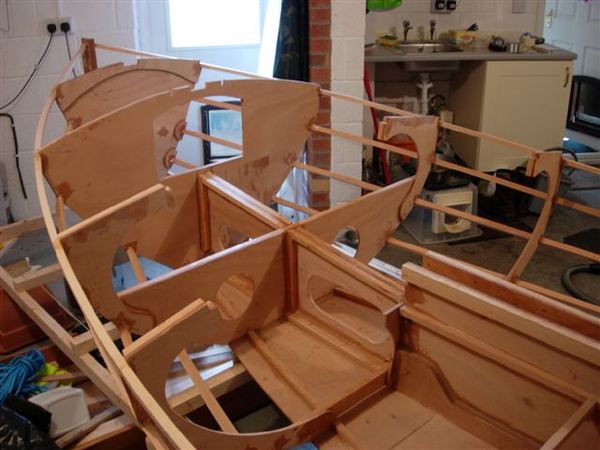 Building a Navigator from a Fyne Boat Kit - panels being attached