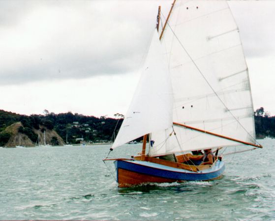 Sailing hard a self built Navigator dinghy by John Welsford and Fyne Boat Kits