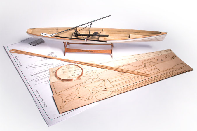 Kit contents for the scale model of the Annapolis Wherry