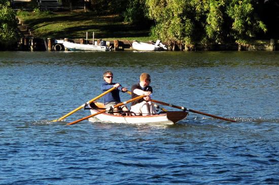 Fyne Boat Kits wooden two person rowing wherry going fast