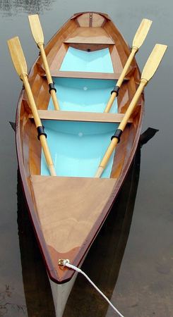 Wooden rowing Wherry with two fixed seats just launched after building