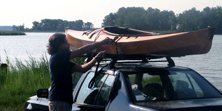 Wooden kayak for a car roof rack