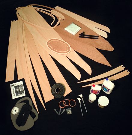 The contents of a Wood Duck kayak kit