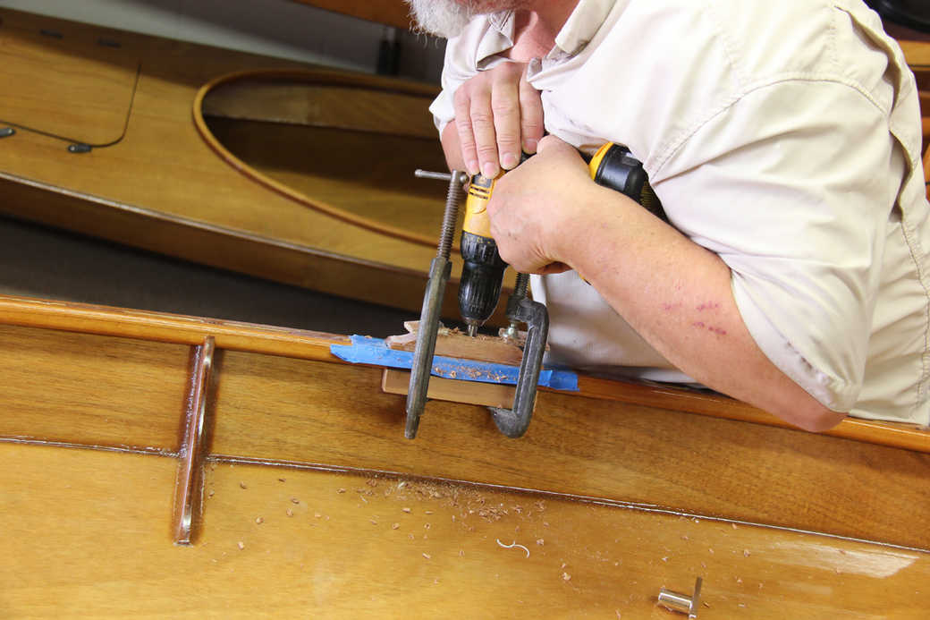 Drill the holes for the rowlock pins through the inwales