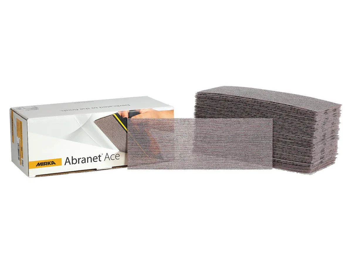 Mirka Abranet Ace sandpaper sheet with ceramic grains that cut better and stay sharp for longer
