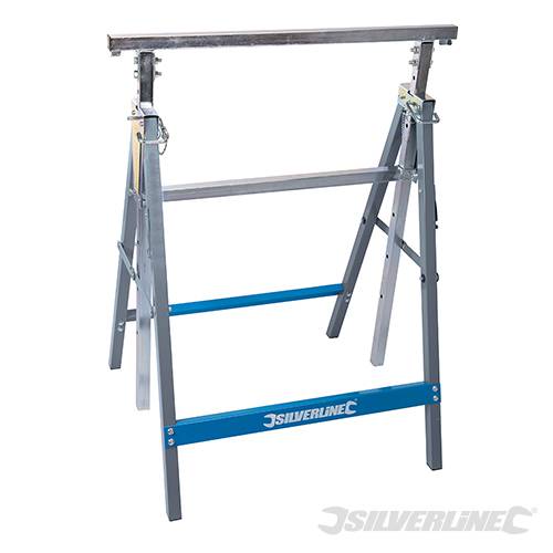 Heavy-duty adjustable trestles for boat-building at a comfortable working height