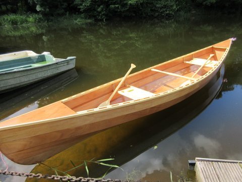 A lightweight wooden Canadian canoe built from a kit