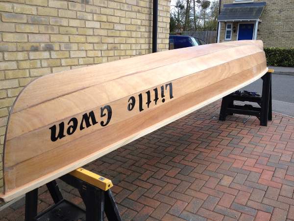 A home-built wooden canadian canoe, just before varnishing