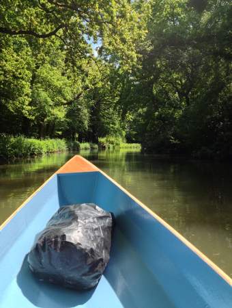 Launch of a home-built wooden canadian canoe