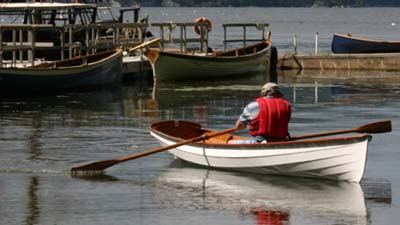 Pulling across the harbour in a home made kit rowing boat