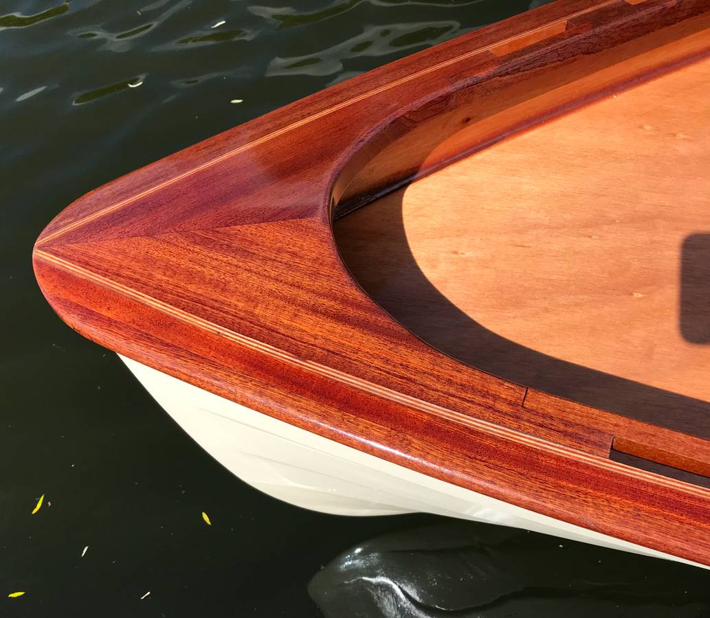 The two-piece solid wood breasthook supplied with the Chester Yawl broken-inwales option