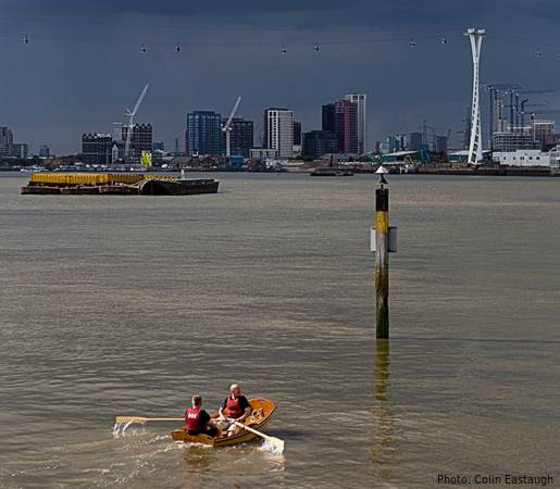 The Coot is a wooden rowing boat built using the cedar-strip method