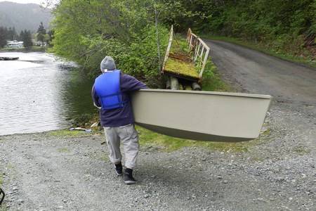 The plywood Duo dinghy is light enough to be carried easily by one person