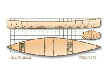 The Freedom 15 is a modern, efficient wood-strip canoe for one or two paddlers
