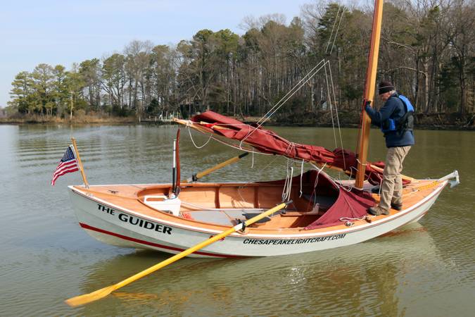 The Guider is a rugged, comfortable open boat for cruising under sail and oar