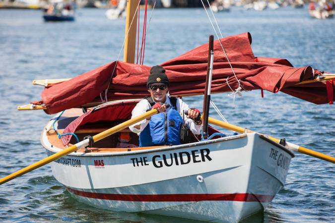 The Guider is a rugged, comfortable open boat for cruising under sail and oar