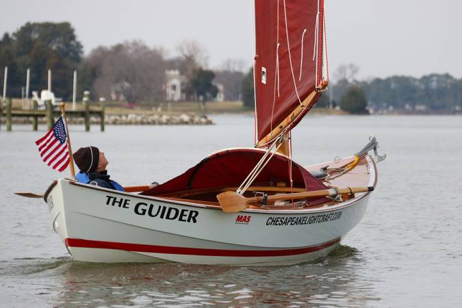 The Guider is a rugged, comfortable open boat for cruising under sail and oar