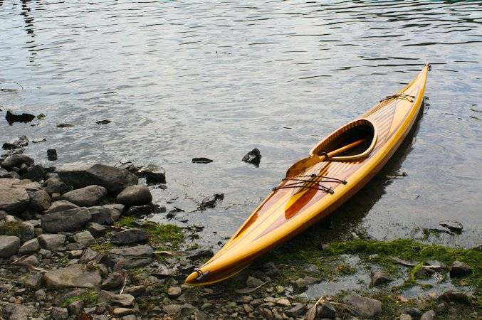 Guillemot Small is an efficient and responsive cedar-strip sea kayak for smaller paddlers