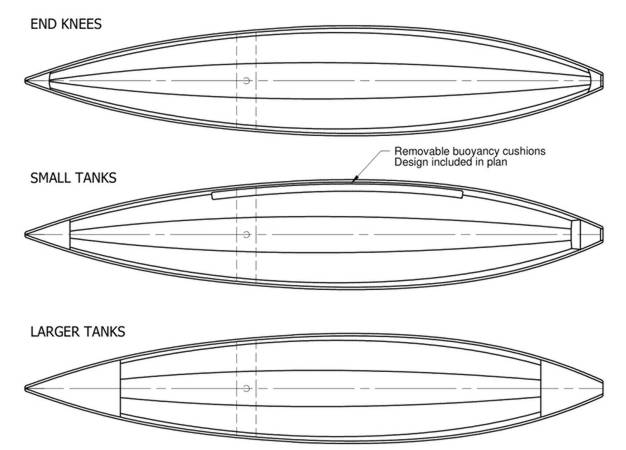Three interior layout options for the Kombi sailing canoe