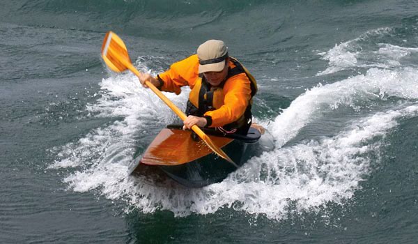 Fast surfing in the Matunuck surf kayak