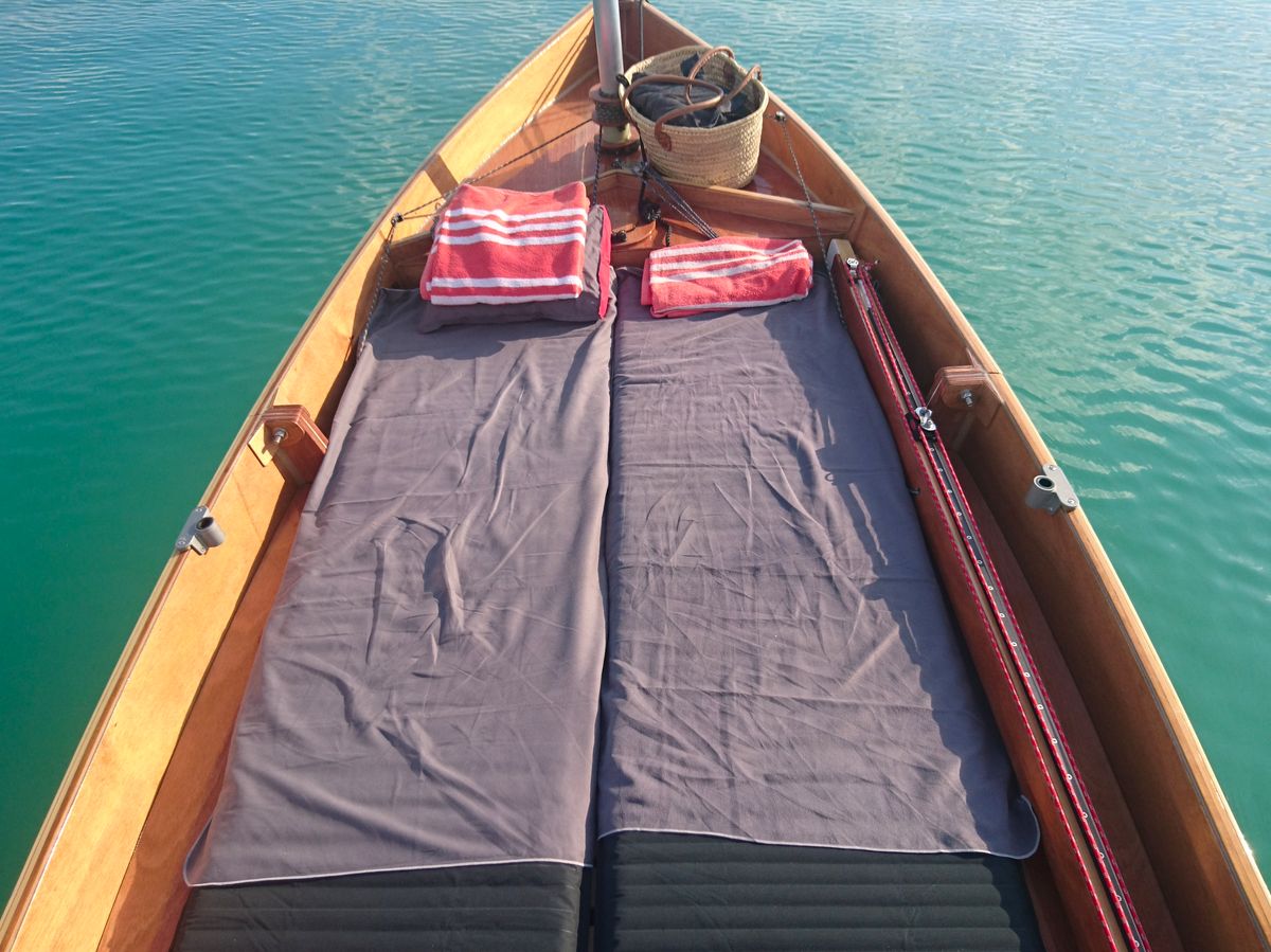 The Mebo 12 nesting dinghy fits a comfortable double berth for cruising